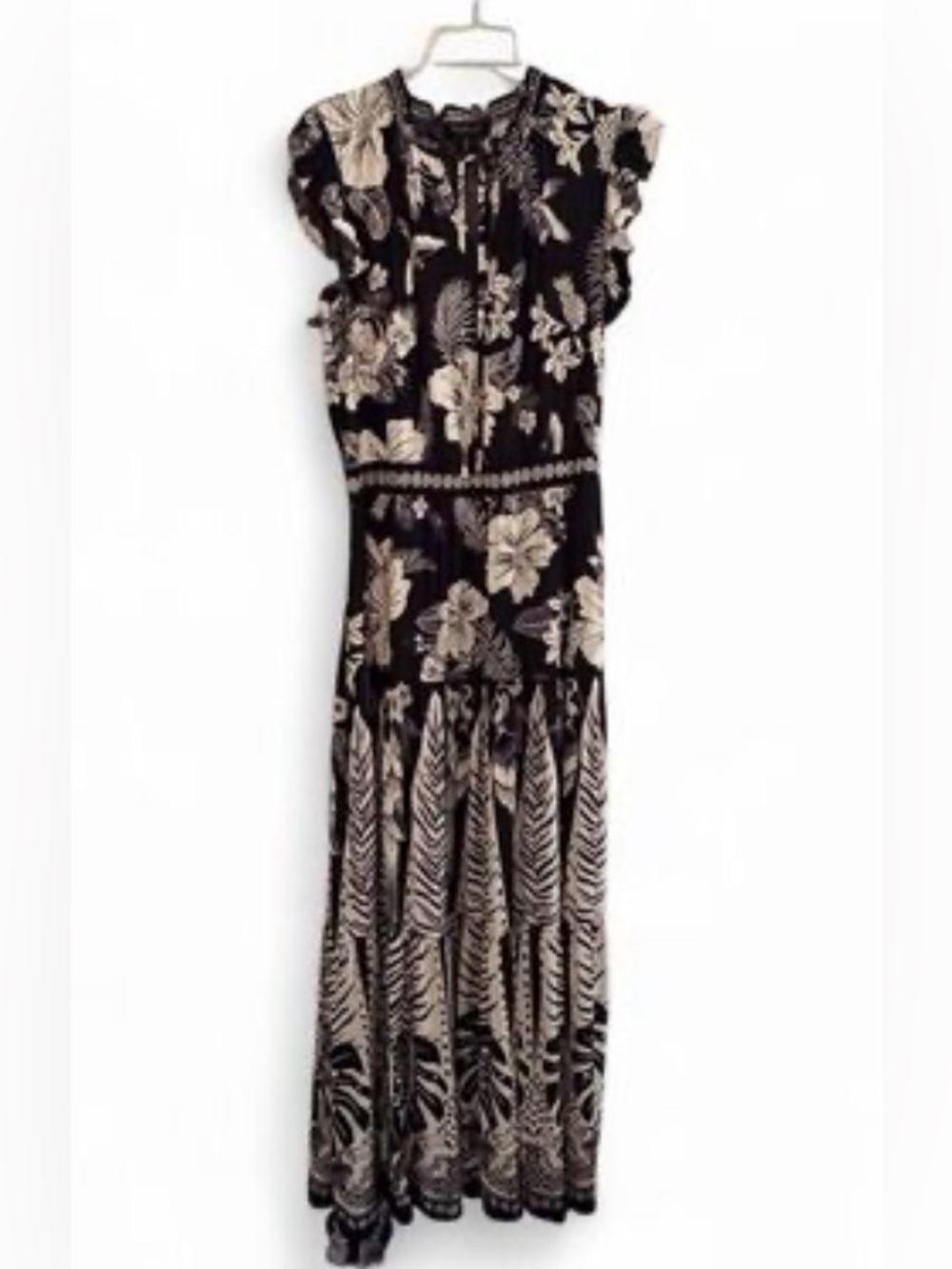 Rachel Zoe Black and White Floral Maxi Dress with Tiered Skirt